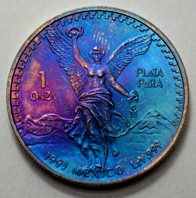 1993 1 oz 999 SILVER Ley Mexican Libertad Onza Pura Plata Key Date Coin Toned