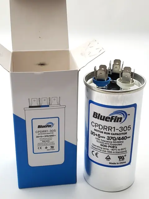 Bluefin CPDRR1-305 Round Dual Motor Run Capacitor 30+5 MFD 370/440 VAC