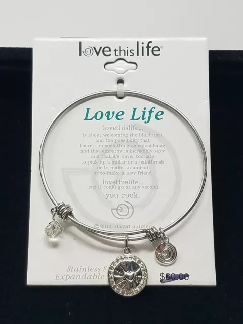 Love This Life "LOVE LIFE"  Bangle Bracelet Silver Plated Stainless Steel NEW