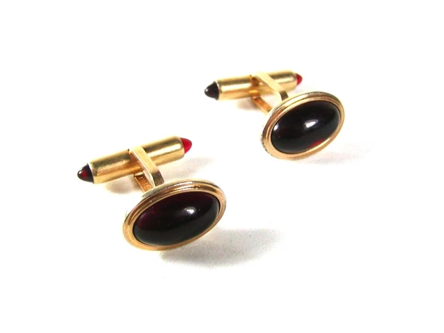 Petits Boutons De Manchette Vintage Krementz - Ton Or Et Rouge, Brevetés, Référence 52016