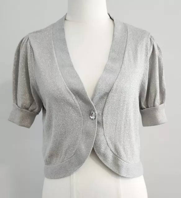 John Richmond Women Vintage Short Bolero Size 12 Silver Short Sleeve Button