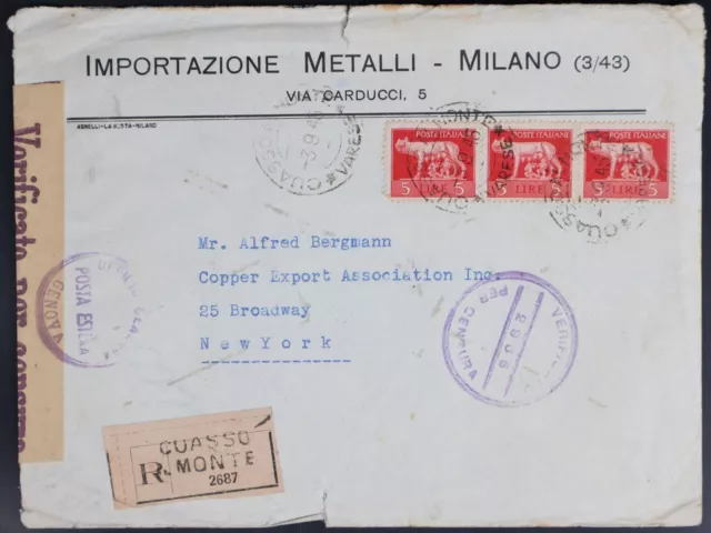 Mayfairstamps Italy 1945 Cuasso Monte censored to New York USA Cover aaj_67337