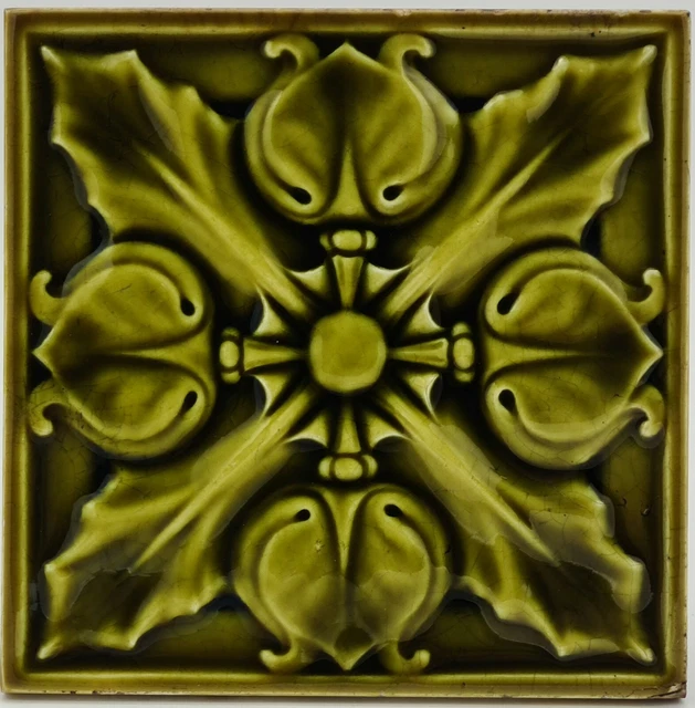 Fireplace Tile Relief Molded With Fourfold Floral Design By Pilkington C1900 Ae6