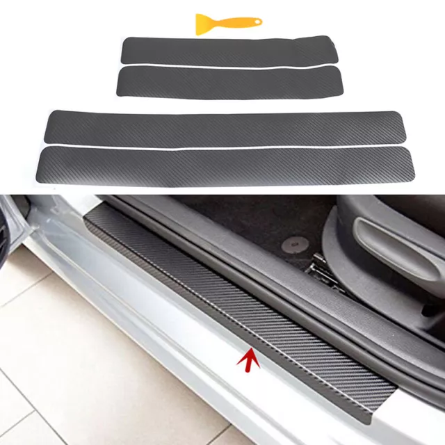 4Pcs Gray color car door sill scuff welcome pedal protect carbon fiber st LQMPJI