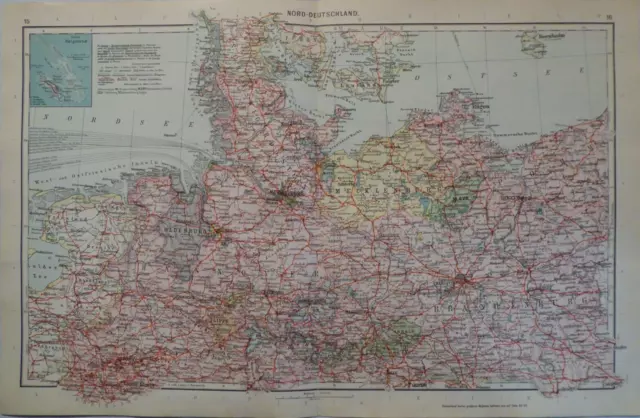 Landkarte Nord - Deutschland, Schleswig-Holstein, Mecklenburg, Gaebler 1929