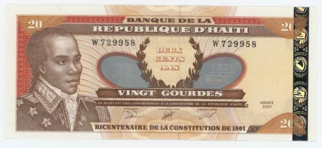 Haiti 20 Gourdes 2001 Pick 271A UNC Uncirculated Banknote Serial W