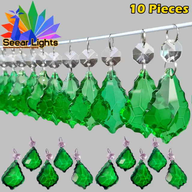 10 Leaf Emerald Green Chandelier Cut Glass Crystals Beads Droplets Wedding Drops