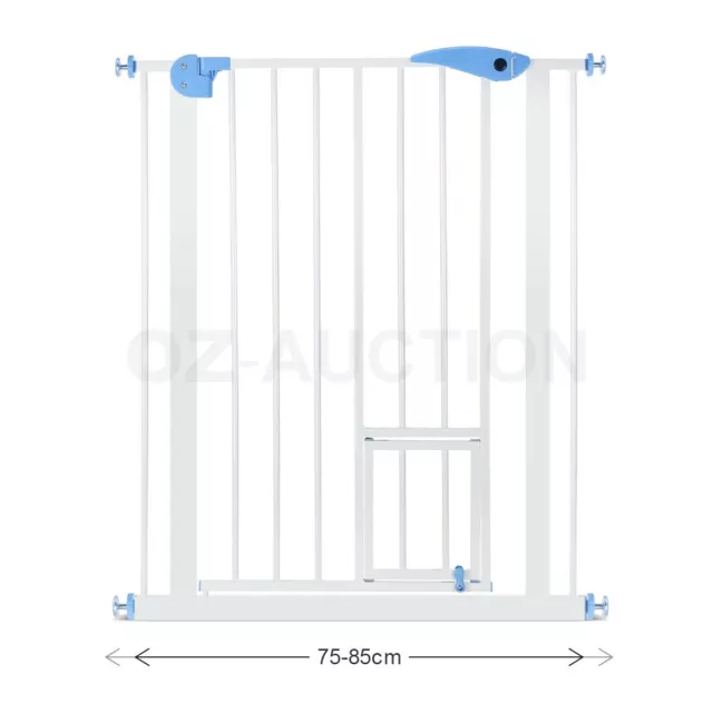 79cm Tall Baby Safety Security Gate Adjustable Pet Dog Stair Barrier w/ Cat Door 2