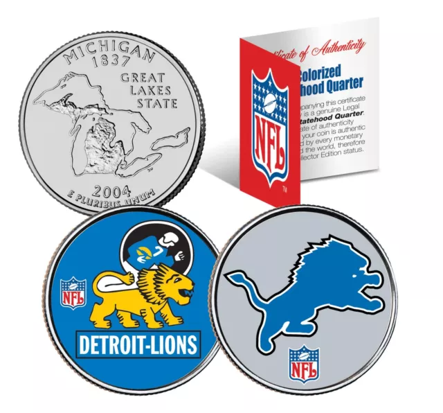 DETROIT LIONS * Retro & Team Logo * Michigan Quarters 2-Coin US Set NFL LICENSED