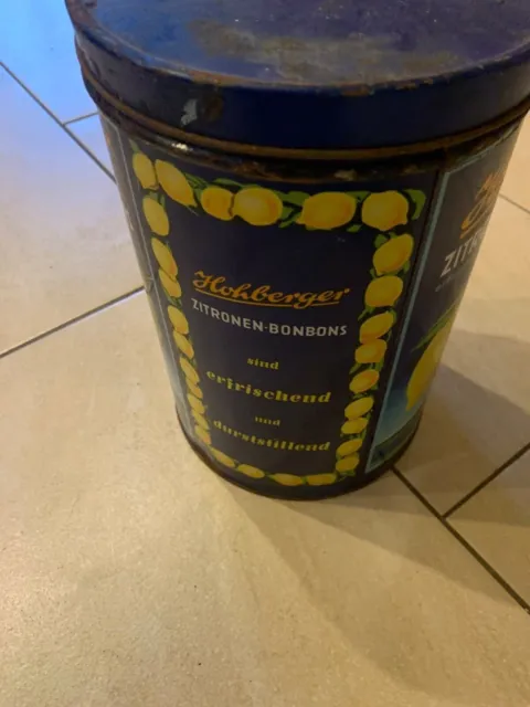 große Blechdose Hohberger Zitronen- Bonbons, Werbedose , original, antik  2