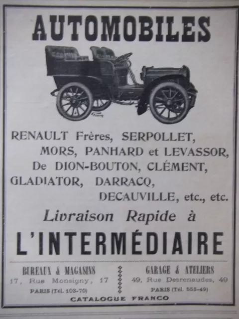 1903 Press Advertisement Renault Panhard And Levasor De Dion-Button