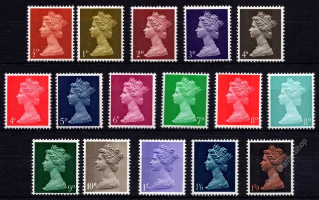 1967 Machin Pre-Decimal Set of 16 Low Value Definitive  SG723-744 Unmounted Mint