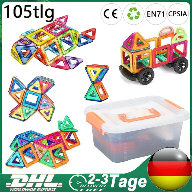 Blocks Magnetic Building Kinder Spielzeug Magnetische Bausteine Blöcke 105tlg DE