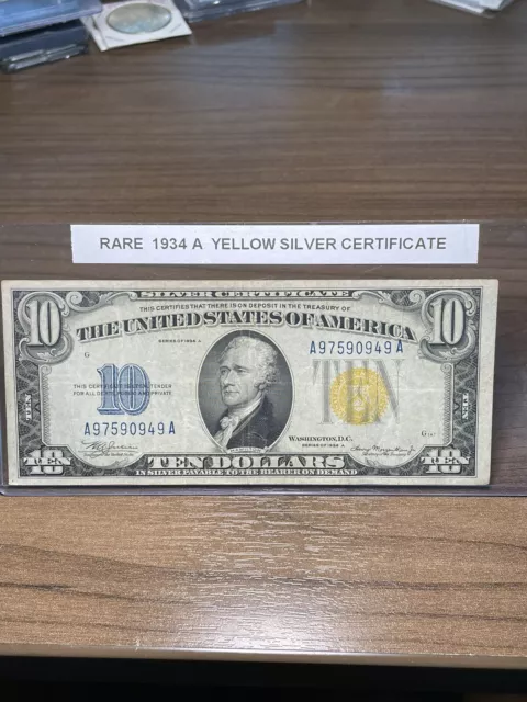 1934 A Ten Dollar Silver Certificate NORTH AFRICA Note $10 Bill Yellow Seal *VF*