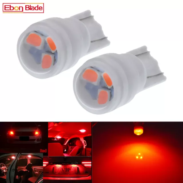 2x T10 W5W LED Car Interior Map Dome Bulbs 2835 3SMD Ceramic Lights Parking Red