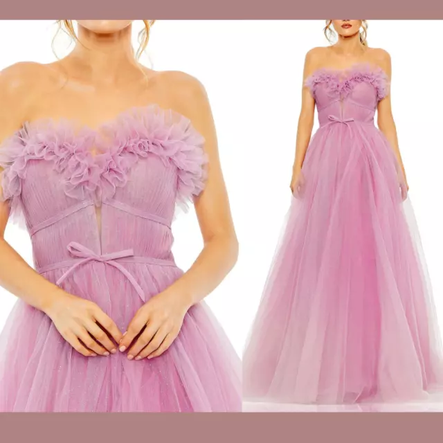 NWT $598 Mac Duggal [ 14 ] Strapless Ruffle Glitter Tulle Gown Lilac Ombre #Q653