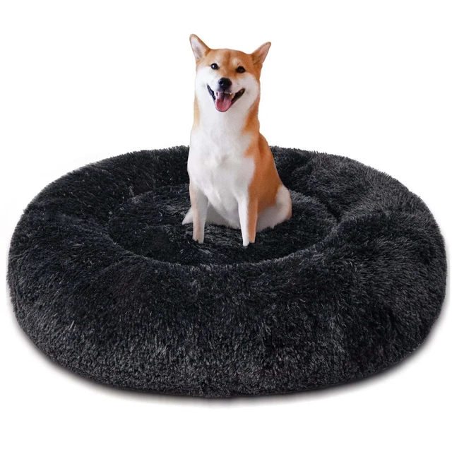 Dog Bed Donut Soft Round Plush Cat Beds For Calming Pet Anti Anxiety Washable