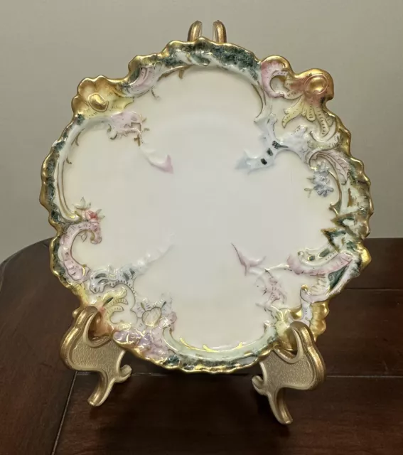 Antique Leonard Vienna Austria Porcelain Plate Fancy Gold Rim Hand-Painted￼ 7”