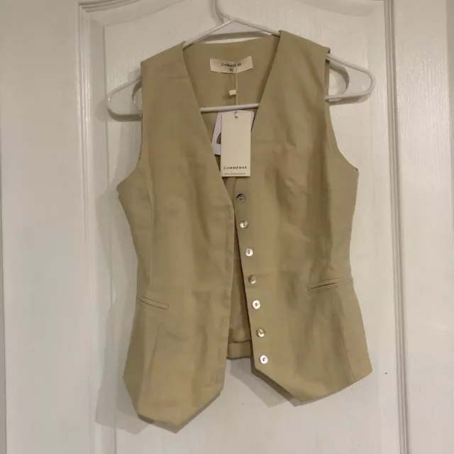 Commense Women's Button Down Vest V-Neck Sleeveless Slim Fit Beige Size XS NWT