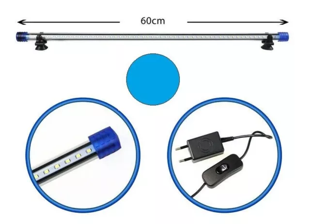 Barra Led Lampada Neon Per Acquario Impermeabile Immersione Luce Blu 60Cm