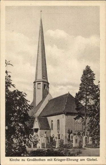 Ak Großbothen Grimma in Sachsen, Kirche mit Krieger-Ehrung am Giebel - 3586215