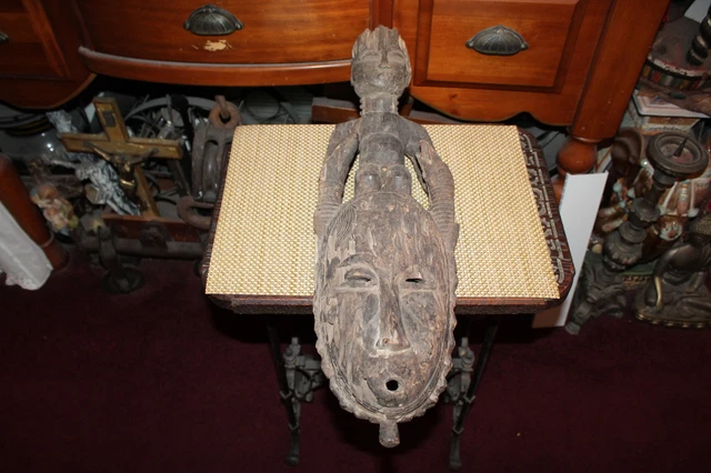 Antique Yaure Peoples Ivory Coast West Africa Wood Carved Mask Ancestor