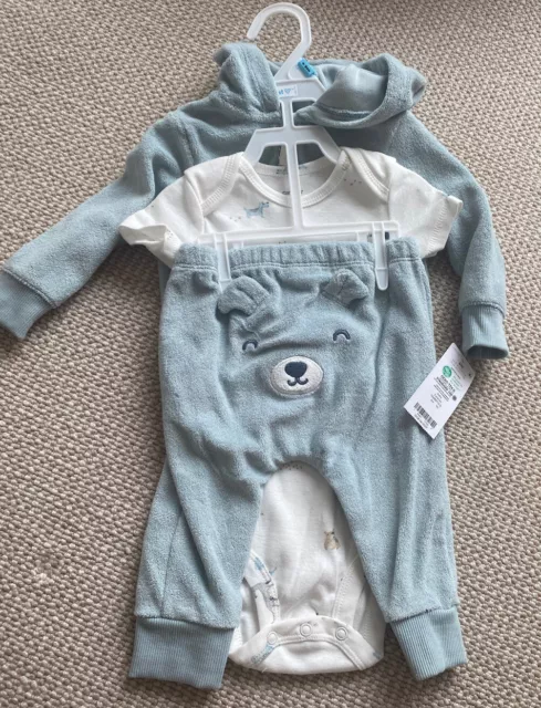 Carters 3 Piece Outfit Set Baby Boy NWT Gift Blue Pants Hoodie 6m 6 Months