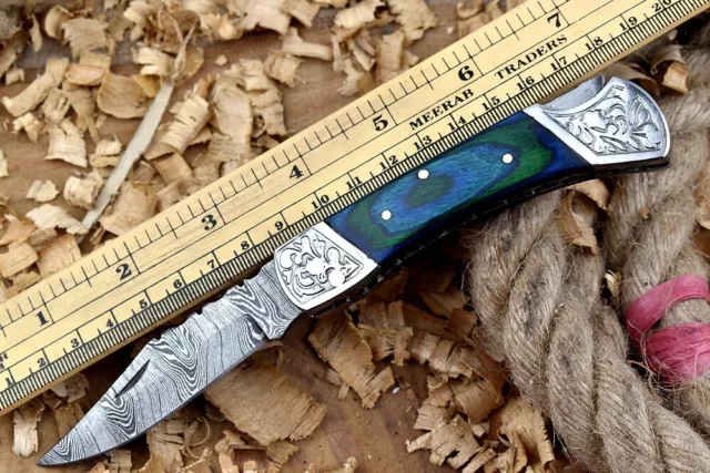 Custom Handmade Forged Damascus Steel Camping  Pocket Hunting Knife Fk 21