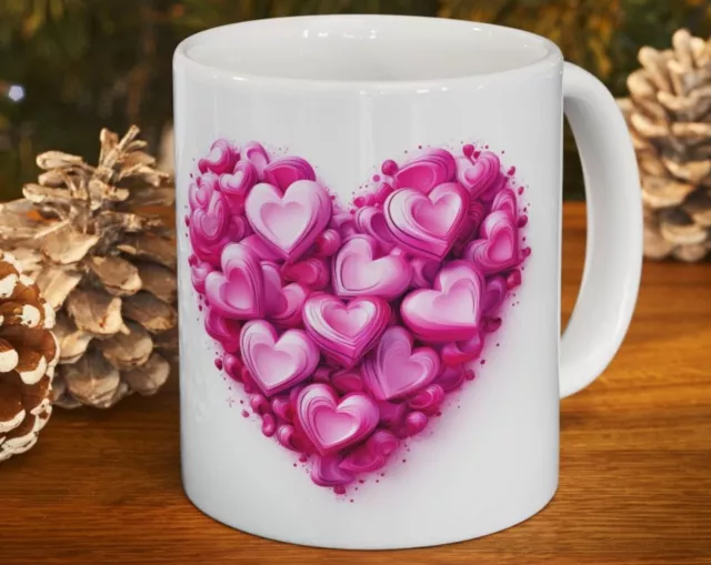 Bright Pink Hearts Ceramic Mug 11oz Valentine's Mug Valentines Mug For Her Teach