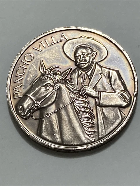 Sterling Silver Pancho Villa 47mm Coin Pendant - Rope Bezel With Prong Back & Diamond Cut
