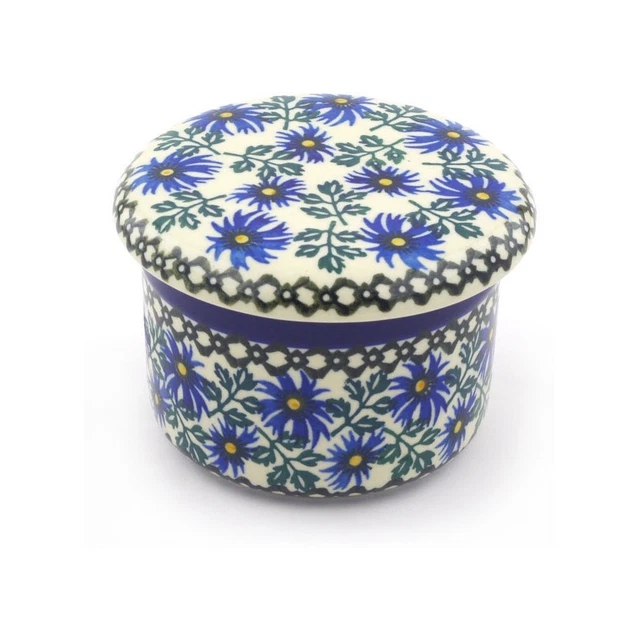 Polish Pottery French Butter Dish Ceramika Artystyczna Blue Chicory