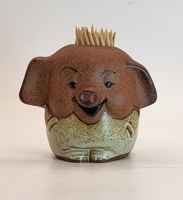 VINTAGE Clay Ceramic Pig Piggy Piglet Figurine Toothpick holder Japan