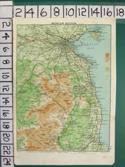 1902 Ireland Tourist Irish Map ~ Wicklow Section ~ Dublin Environs Bay Howth