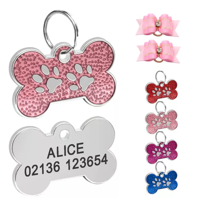 Personalised Dog Tags Bone Disc Disk Identity Pet ID Collar Tags Name Engraved