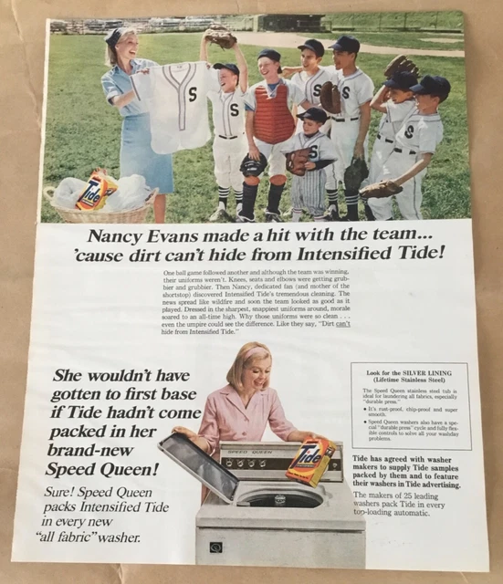 TIDE DETERGENT & Speed Queen print ad 1968 vintage 60s retro art home