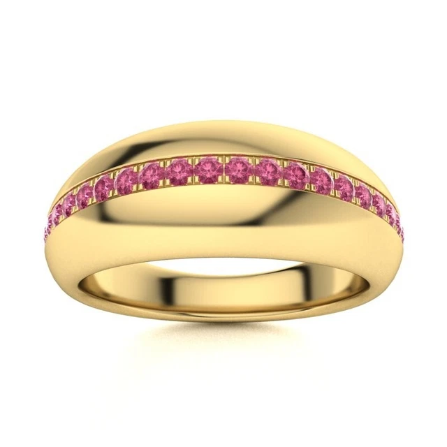 Certified Men's Wedding Band/Ring with 0.61 Ct Pink Sapphire in 14k Yellow Gold
