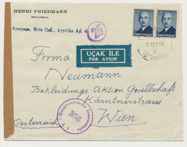 Türkei 1950 Briefstück Mehrfachfrankatur Zensur - Politiker  Michel Nr. 1211