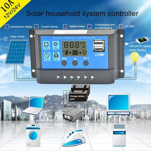 10-30A Solar Panel Battery Charge Controller 12V 24V USB Regulator Neu LCD B5H5