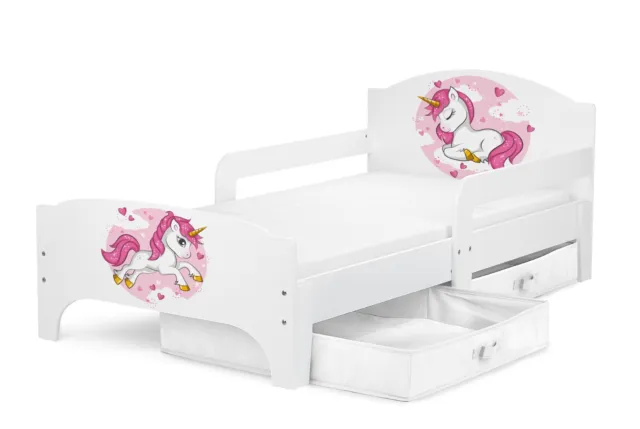 Holz Einzelbett - Pink Unicorn - SMART Kinderbett mit  Matratze (140/70 cm) 00UL