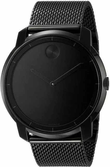 New Movado Bold Black Ion Mesh Bracelet 44mm Slim Mens Watch 3600261
