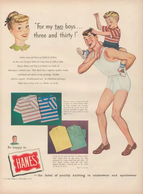 1959 HANES UNDERWEAR Ad Two Kinds of Husbands one Kind of