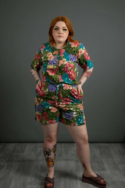 Tuta floreale hawaiana vintage multicolore anni '90 di occasione