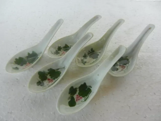 Vintage Chino Conjunto De 6 Porcelana Sopa Cuchara, Verde Diseño Flores