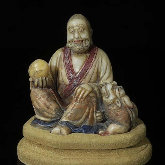 Chinese Exquisite Handmade Lohan carving Shoushan Stone Statue