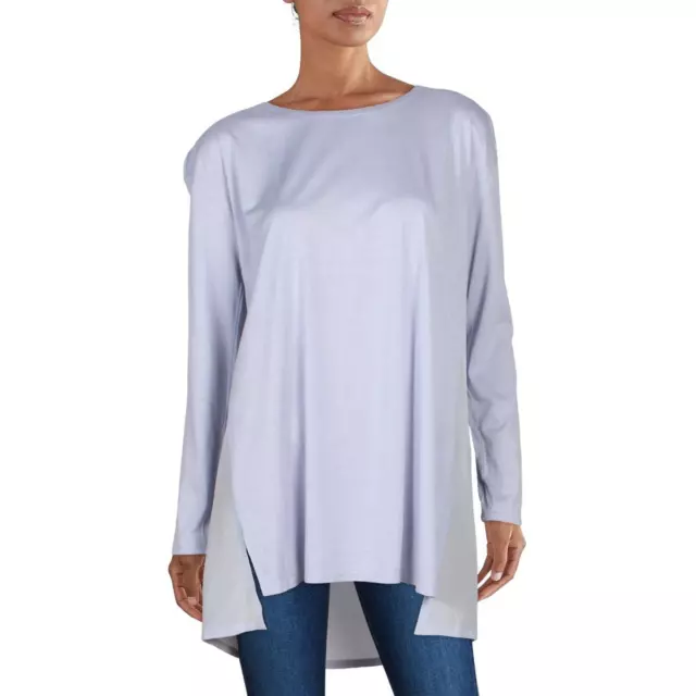 Eileen Fisher Womens Blue Jeweled Neck Tunic Shirt Blouse Top S BHFO 4630