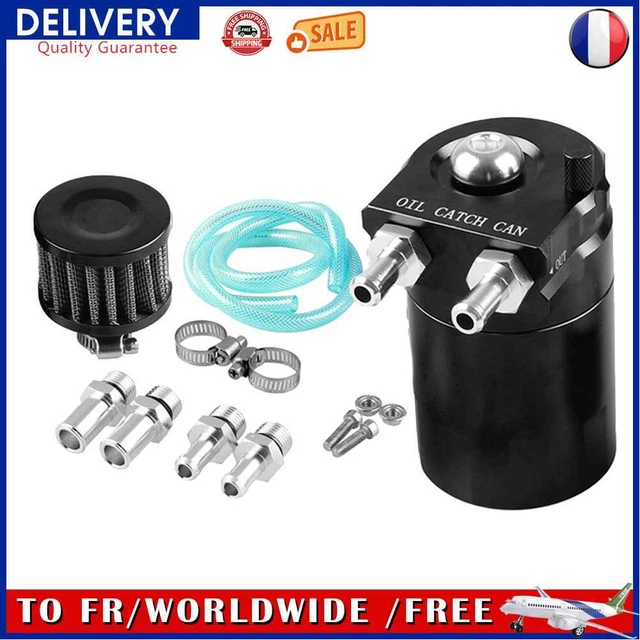 Car Baffled Oil Catch Can Tank with Air Filter Hose Fuel Reservoir (Black)