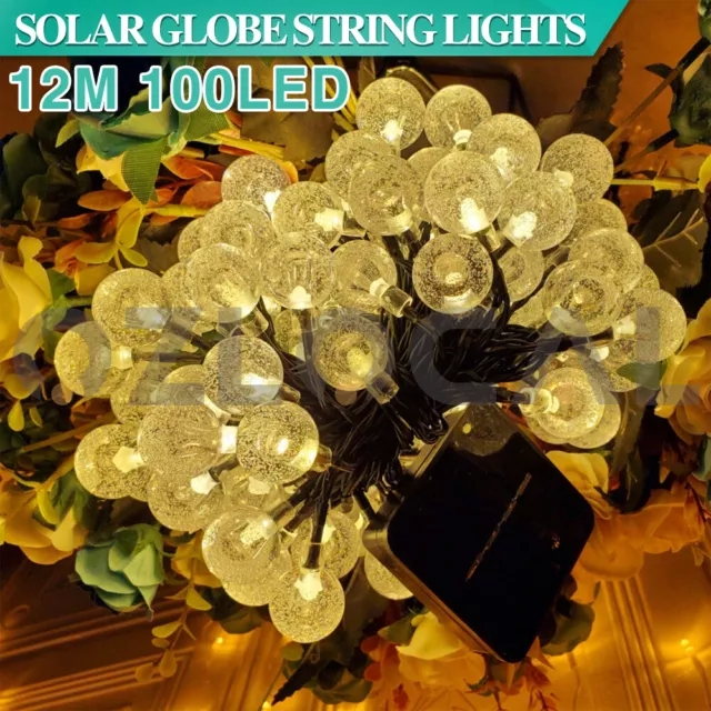 100LED 12M Solar Globe String Lights Fairy Outdoor Festoon Party Garden Decor