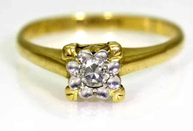 Pretty 0,12ct Diamond Illusion Solitaire 18ct Gelbgold Ring Größe N ~ US 6 3/4