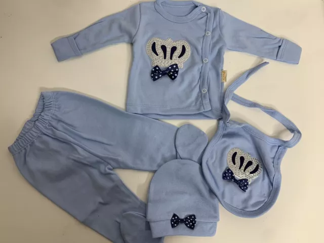 baby neugeborene Set aus Baumwolle Karton 4 teilig Blau  Als geschenk