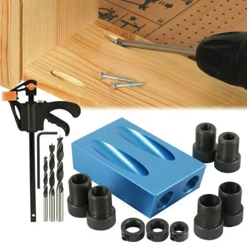 15pcs Pocket Hole Jig Kit Woodworking Guide Oblique Drill Angle Hole Locator